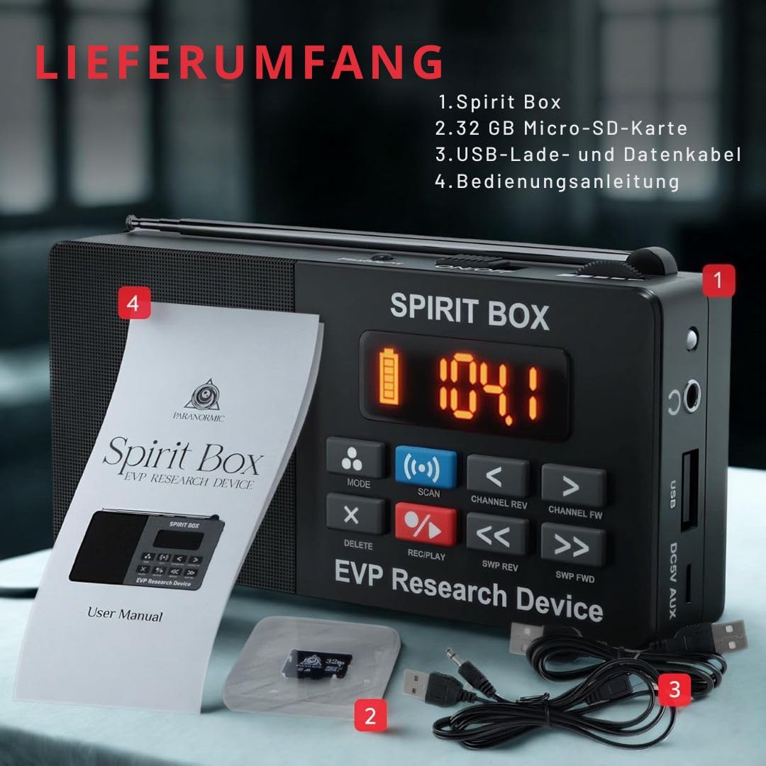Spirit Box für Geisterjagd — Handheld-EVP-Gerät zur Geisterjagd mit 32-GB-Micro-SD und integrierter Taschenlampe — Paranormale Ghost Box zum Scannen und Aufzeichnen von Spirit-Stimmen