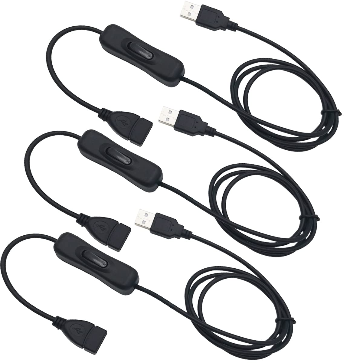 CESFONJER USB Switch Cable, 3 Pcs Male to Female USB Cable with On/Off