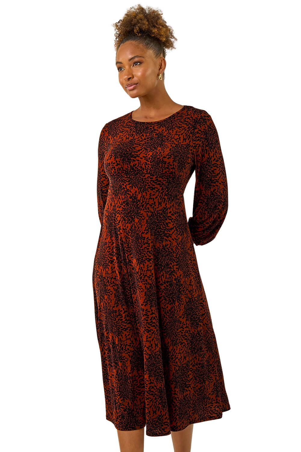Roman Women's Speckled A-Line Stretch Midi Dress in Orange | Size: 18
