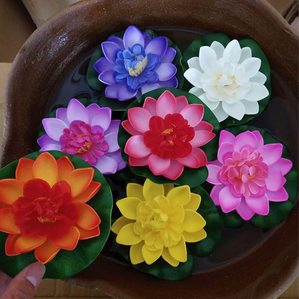 Fiori di Loto Galleggianti, Fiori di Loto Finti Ninfee, 5 pezzi Ninfea artificiale, Impermeabile Fiori Galleggianti, Ninfea Artificiale in Schiuma per Decorare Giardino Laghetti Acqua Acquario Piscine