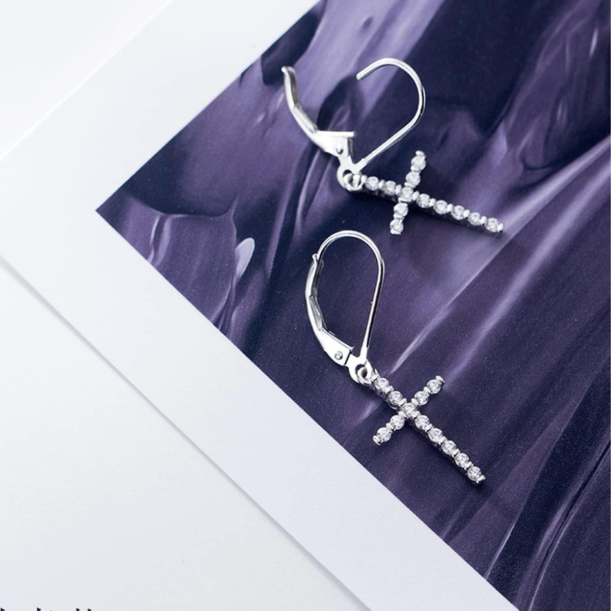 ORANGE FOREST Cross Earrings for Women 925 Sterling Silver Cubic Zirconia Dangle Drop Earring Cross Leverback Earrings Religious Jewelry Gift for Women Girls Men - Image 5