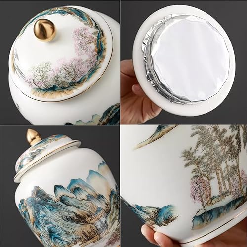 Miniatura 2 de Jarrón de cerámica de jengibre con tapa, frasco de templo chino antiguo, jarrón decorativo esmaltado para decoración del hogar, tarro de