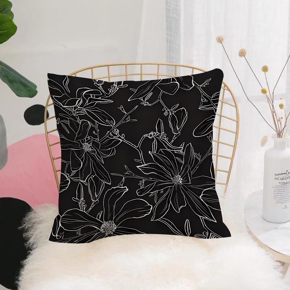 HYOSXW Cushion Cover,Throw Pillow Case Home Decorative for Living Room Bedroom Sofa Chair 16X16 Inch,Black and white Japanese style magnolia flower nature art, magnolia flower,Pillowcase 40X40cm