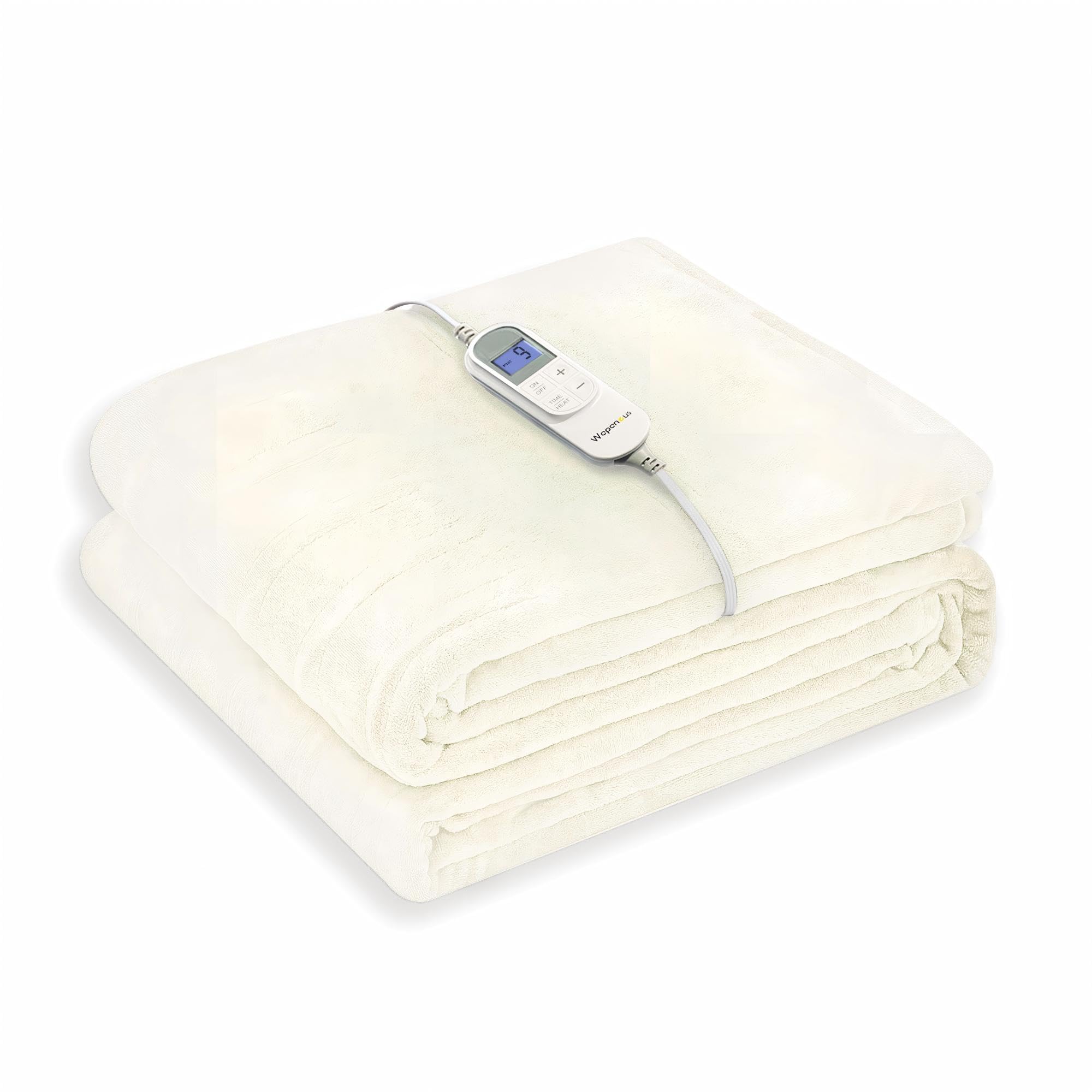 Wapaneus Heated Blanket Electric Twin Size 62"x84" with 10 Heating Levels 12 Timer Settings 8 Hours Auto-Shut Off,Flannel Fast-Heating Electric Blanket,ETL Listed Machine Washable,Ivory