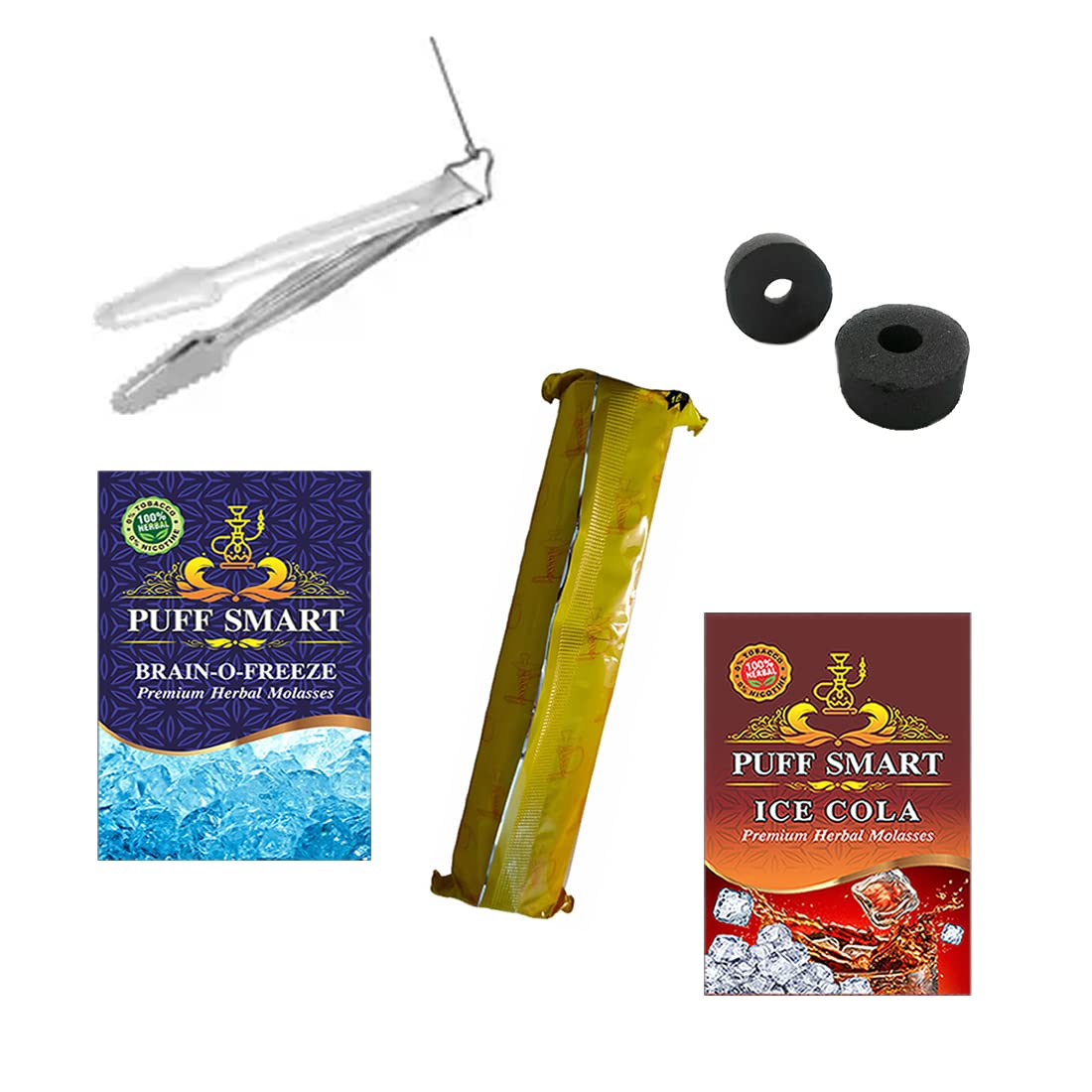 PUFF SMART Premium Herbal Flavors Ice Cola, Brain-O-Freeze, Tong And 1 Polo Quick Light Charcoal Combo (100% Tobacco and Nicotine Free)-image-32