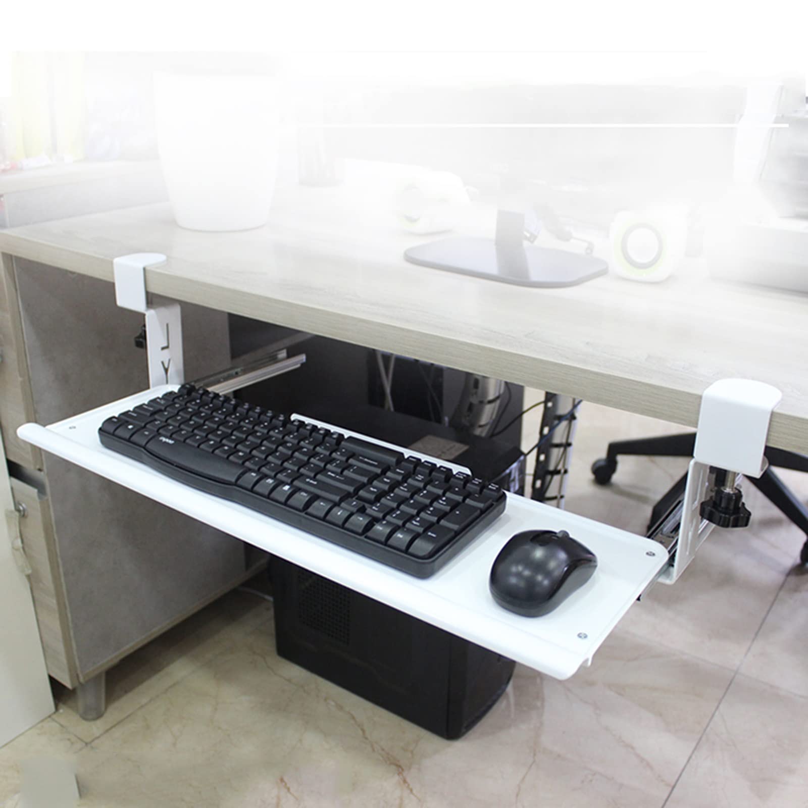 CVJdfhRE desk extender， Sliding Keyboard Shelf Platforms, Under Desk Tray Clamp On, Ergonomic Extender Wrist Rest(White)