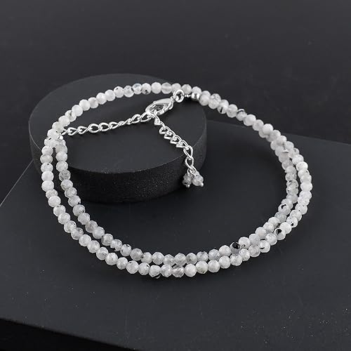 Miniatura 153 de Gargantilla de piedras preciosas naturales, cuentas redondas facetadas, joyería chapada en plata, cristales curativos, cumpleaños, hecho a mano