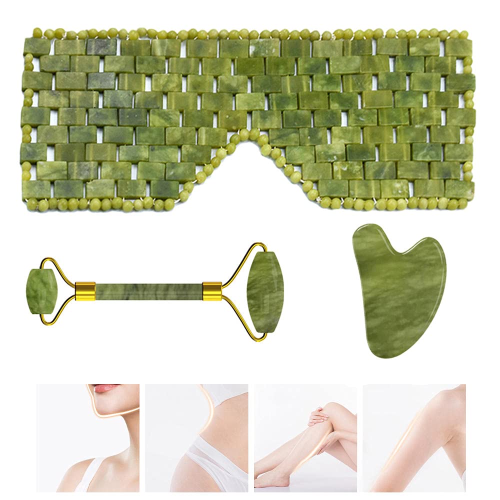 Jade Eye Masque Visage Massage Rouleau Guasha Set Ensemble 100% Cristal Naturel Stone Sleeping Tool Tool Massager-Yeux de tigre