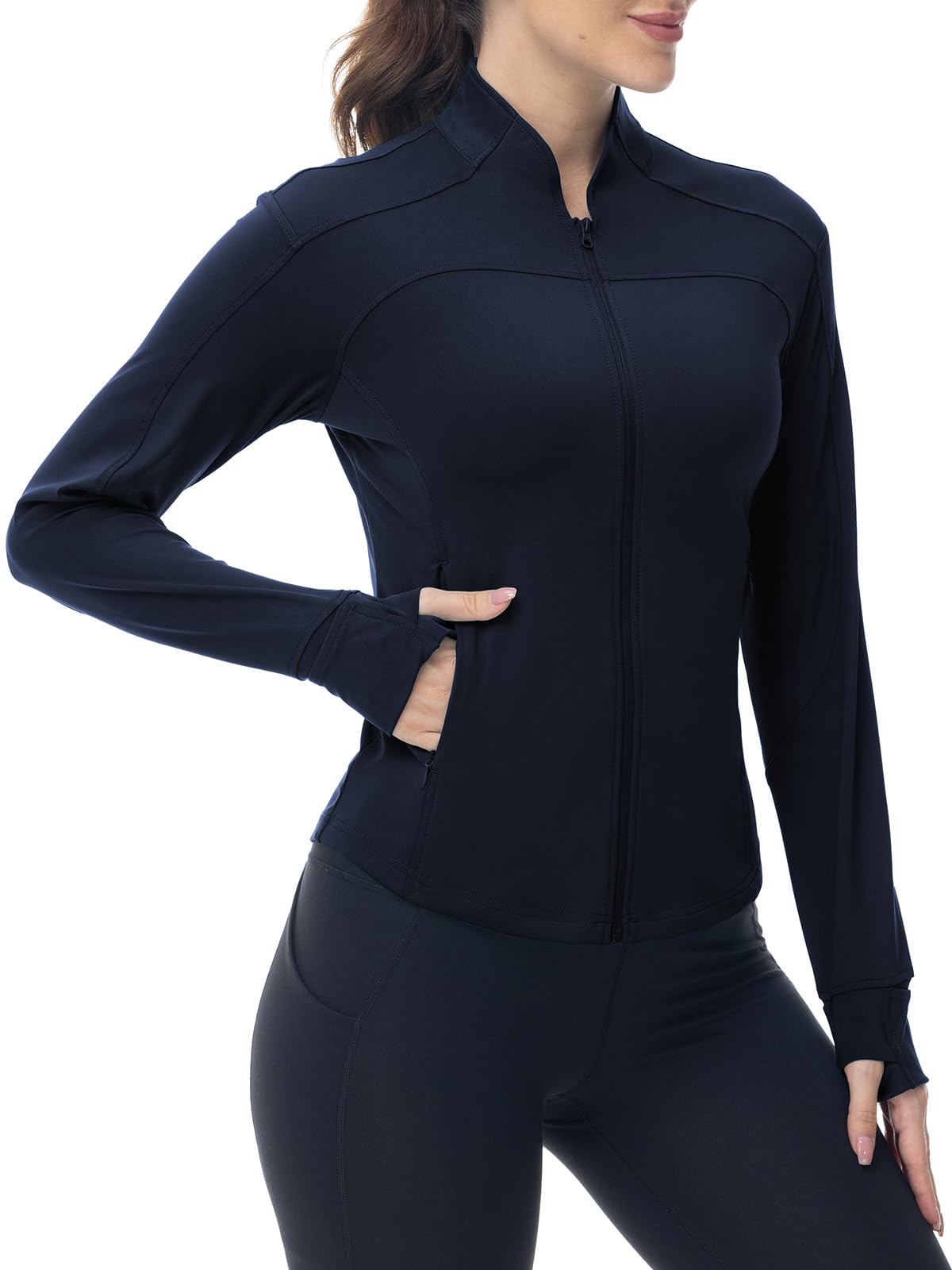 YSENTO Damen Sportjacke Laufjacke Funktionsjacke Wanderjacke Leicht Langarm Yoga Gym Sport Oberteil Atmungsaktive mit Daumenloch