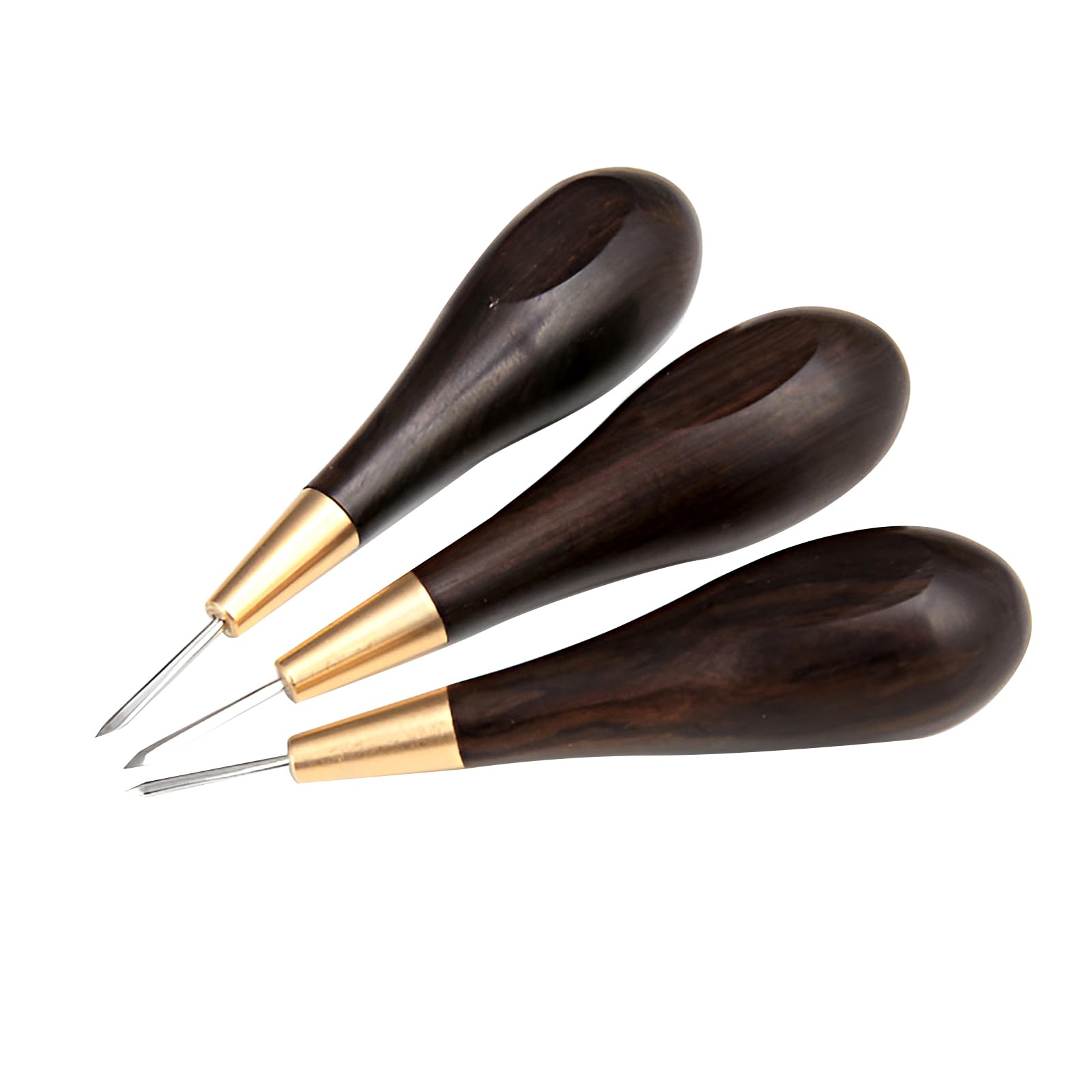 HSOKEW Diamond Shape Stitching Awl, Leather Craft Sewing Awl Blackwood Handle for 3 Size Chisel Leather Craft Sewing Awl Kits Handmade Sewing Tools DIY Stitcher Taper for Leather DIY Craft Lover