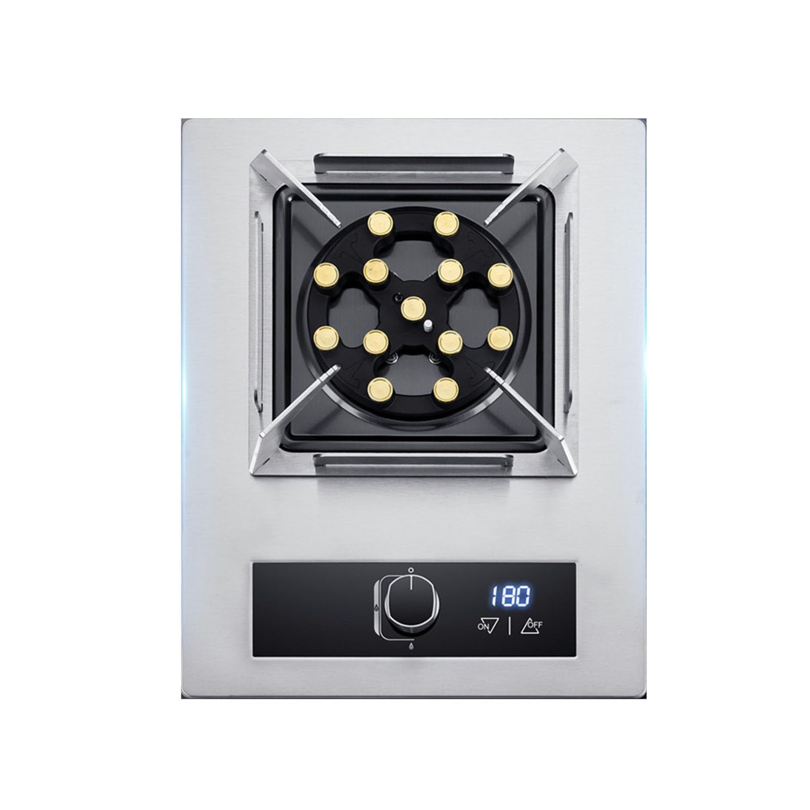 Estufa de gas portátil de 1 quemador, temporizador de alto fuego de 5,2 kW, acero inoxidable con protección contra llamas para uso en interiores y exteriores