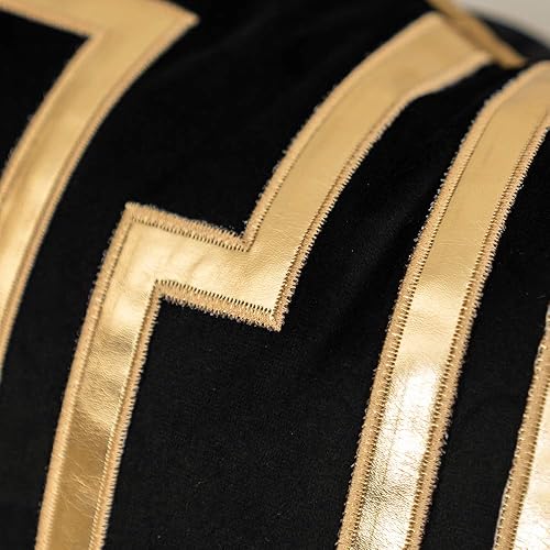 Miniatura 4 de Alerfa - Funda de cojín con rayas de cuero dorado, negra, de 18x18 pulgadas, geométrica, lujosa, decorativa, bordada, de terciopelo, para sofá,