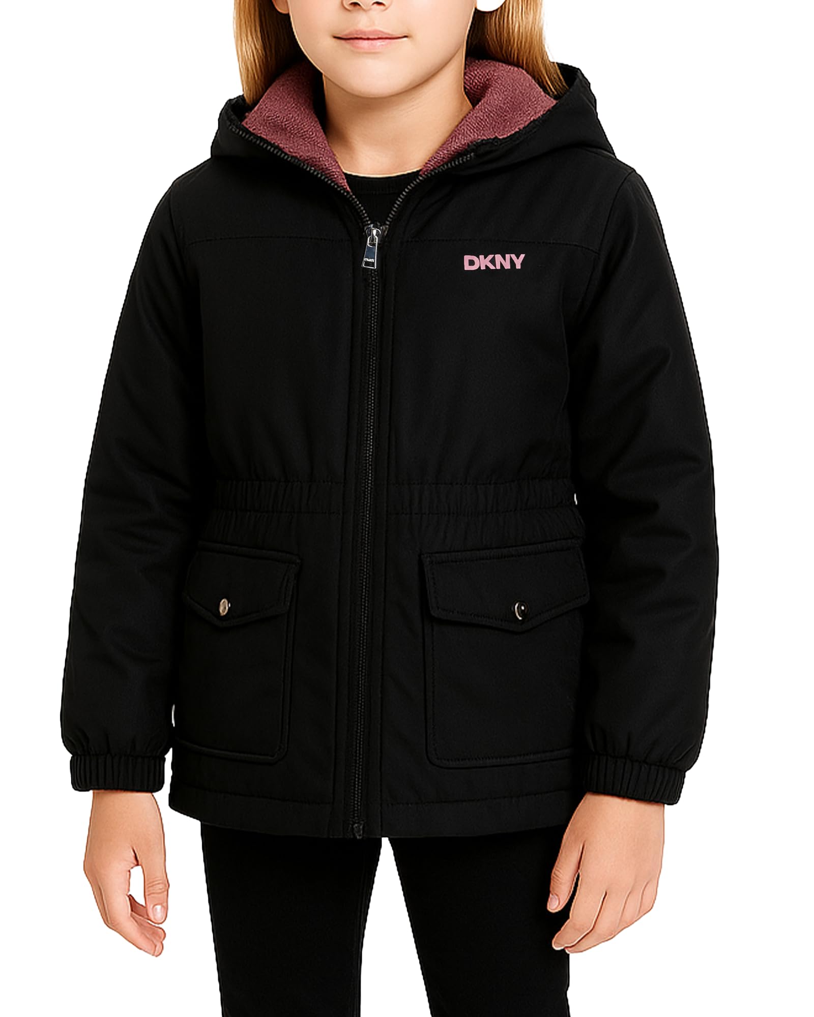 DKNY Girls Winter Jacket - Cozy Sherpa Fur Lined Weather Resistant Anorak Jacket - Full Zip Hooded Jacket for Girls