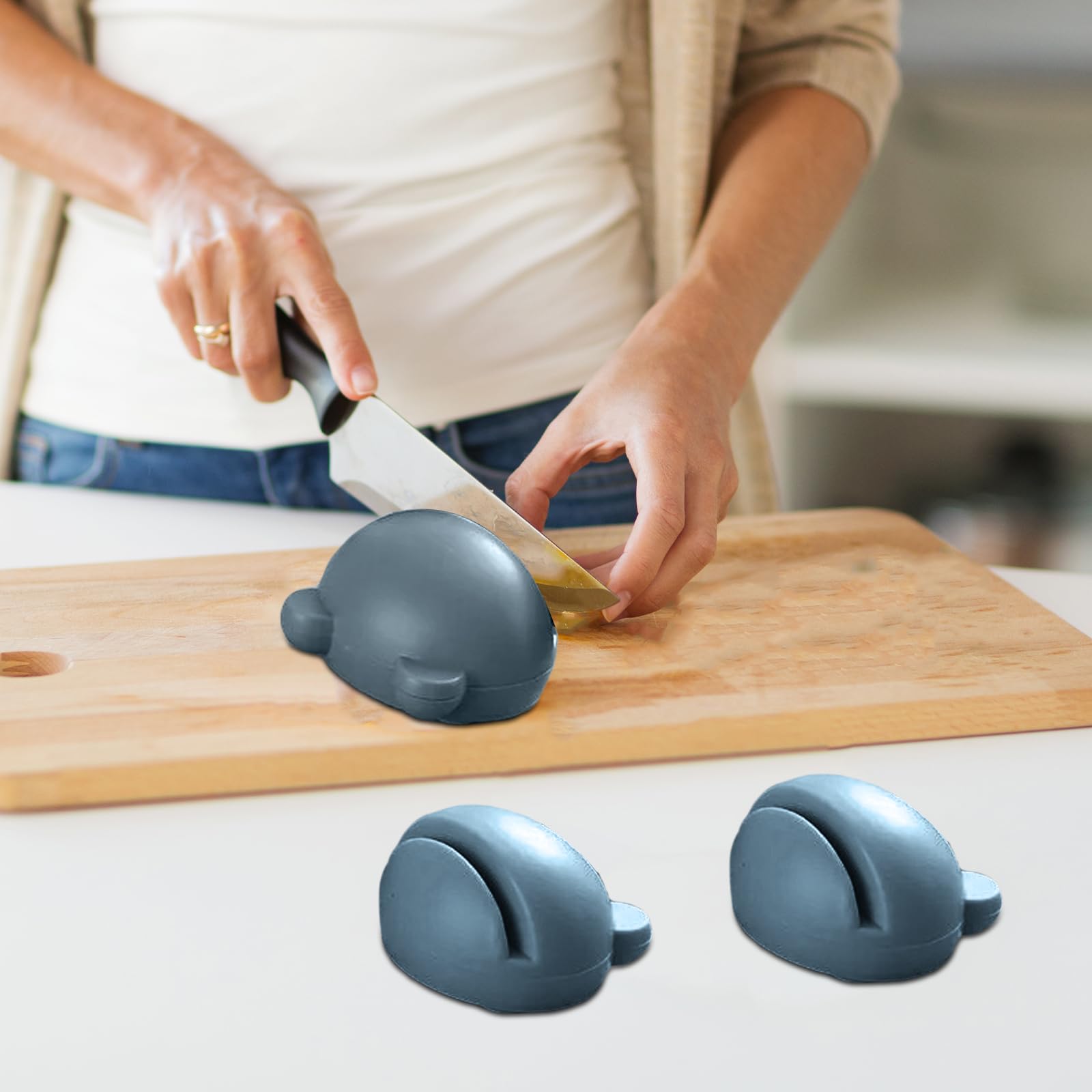 3Pcs Cartoon Knife Sharpener Portable Sharpening Tool for Kitchen Knives Blue 3Pcs