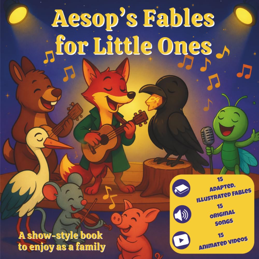 AESOP'S FABLES FOR LITTLE ONES: Adapted, illustrated, sung and animated – 1 book, 15 fables, 15 songs, 15 animated videos
