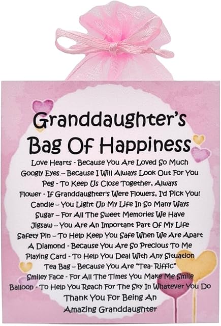 Granddaughter's Bag of Happiness - Unique Sentimental Novelty Keepsake Gift & Greetings Card / Birthday Present / Gift for a Granddaughter