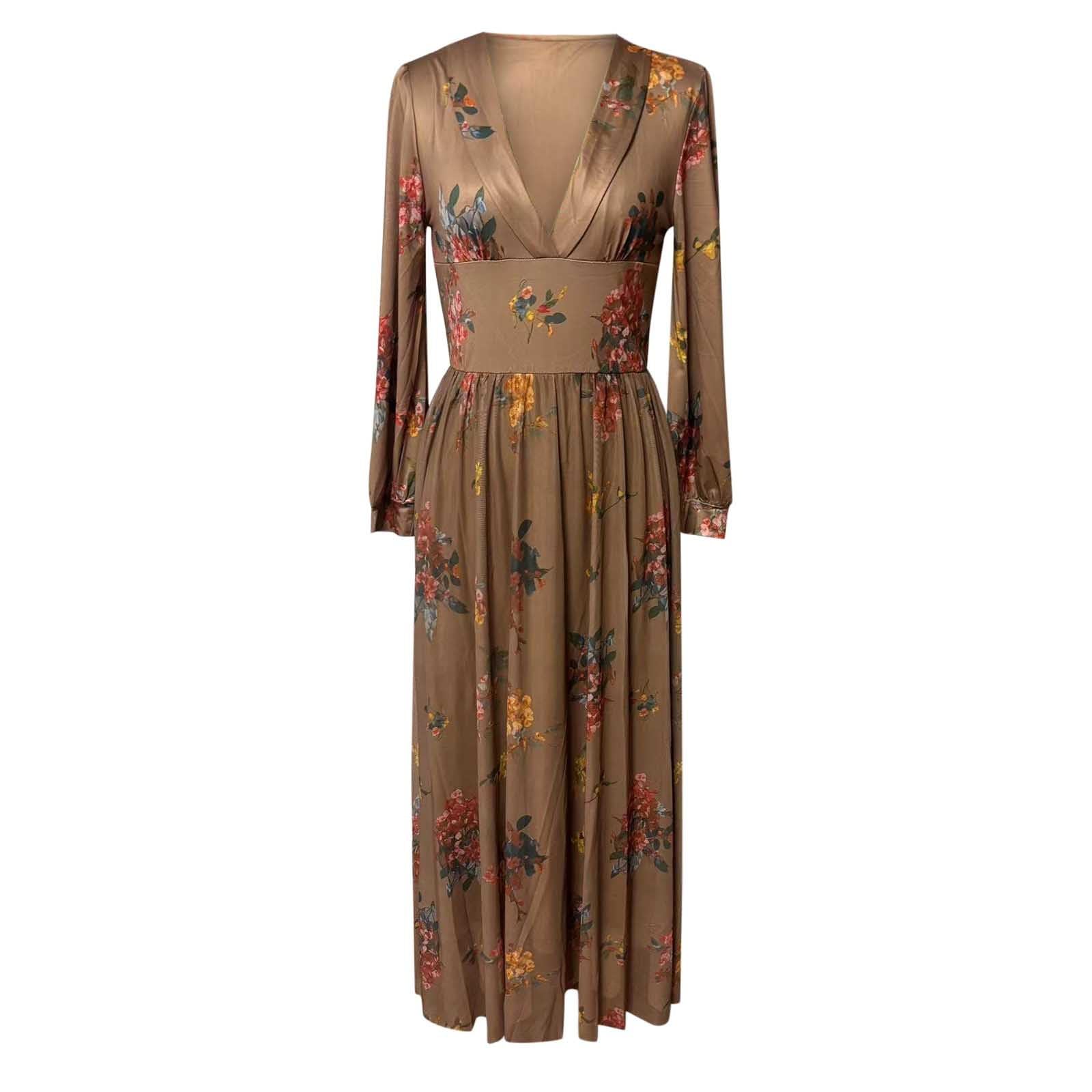 Abito casual da donna, floreale, a maniche lunghe, con scollo