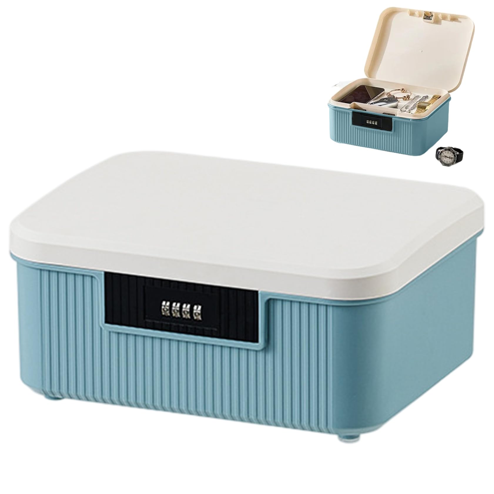Boîte de rangement verrouillable avec serrure avec code et plateau amovible compacte