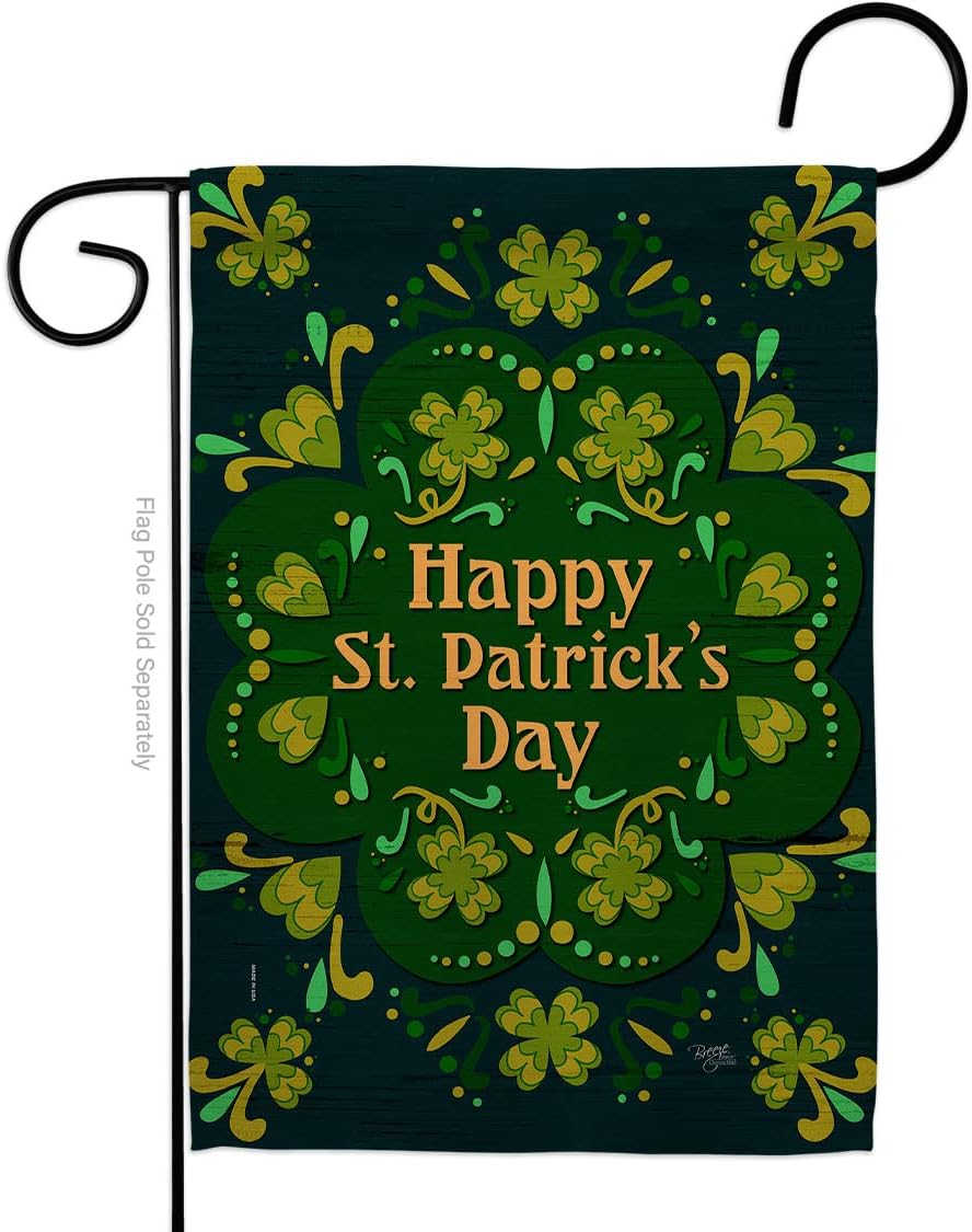 Breeze Decor Green Patty Day Garden Flag Springtime St Patrick Shamrock Leprechaun Lucky Coin Holiday March Irish Clover House Decoration Banner Small Yard Gift Double-Sided, Made in USA