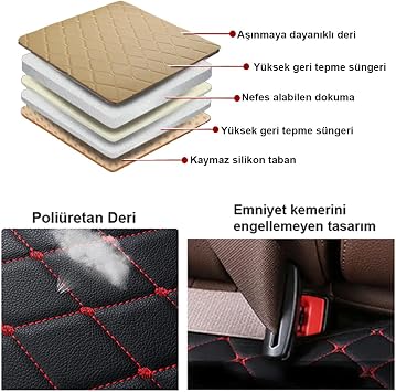 Araç Oto Koltuk Koruyucu Cepli Üçlü Minder Seti/Lüks Kapitone Deri Ön-arka Bej Oto Koltuk Minder (siyah kenar)