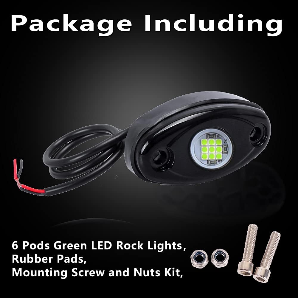 6 Pods LED Rock Lights Green for Jeep Off Road Truck Car ATV SUV Boat Under Body Glow Accent Lighting lamp Waterproof underglow LED Neon Underbody Fender Light Kits