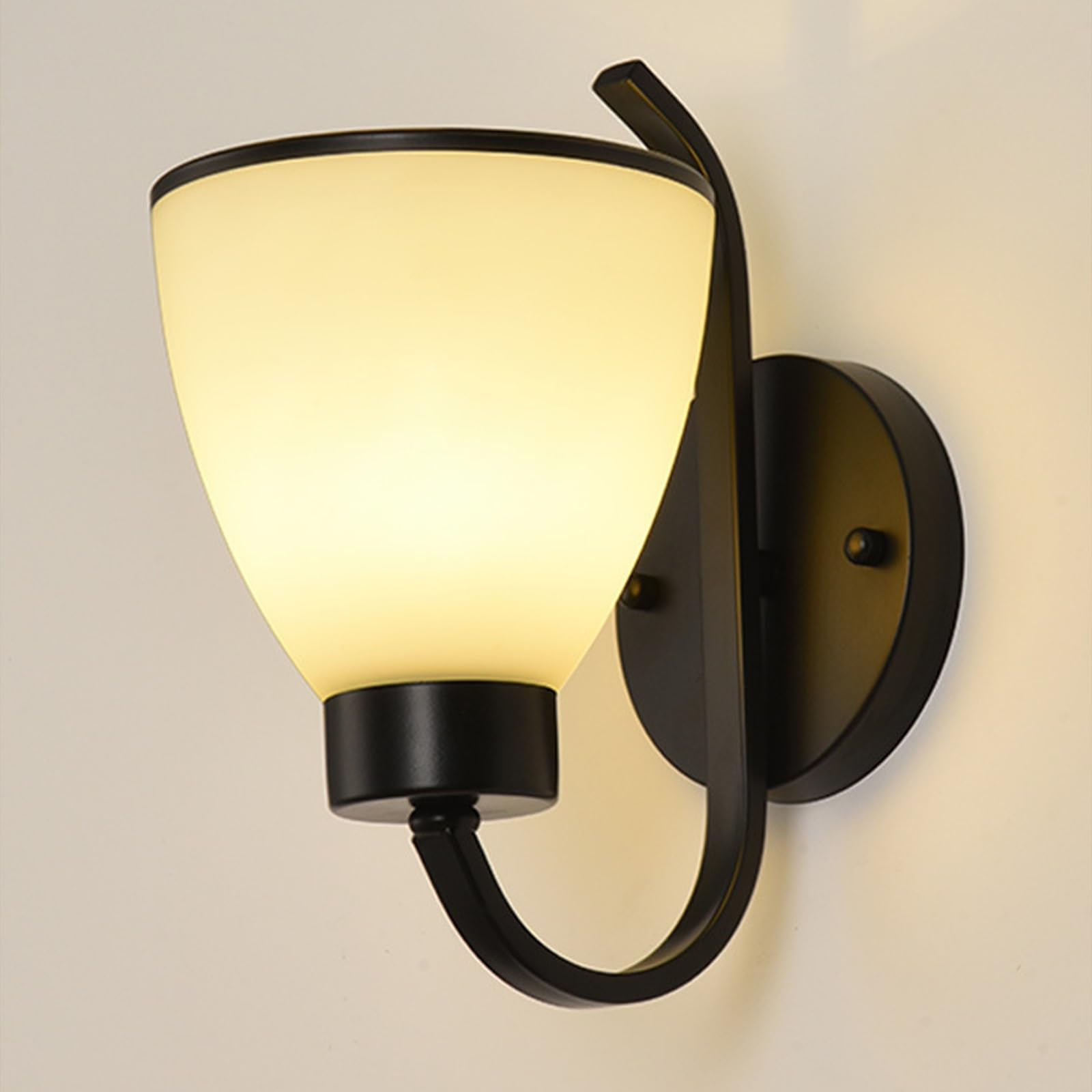 SXWNBIFH Wall Sconces, Matte Black Vanity Light Fixtures, Indoor Wall Lights with White Glass Shade, Hardwired Farmhouse Wall Lamp for Bedroom Living Room Bathroom (E27 Base 1pcs)