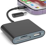 SD Card Reader for iPhone, Memory Card Reader with USB-C to Lightning Adapter Plug and Play Trail Game Camera Micro SD Card Viewer Support SD/TF Card and USB for iPad No App Required (White)