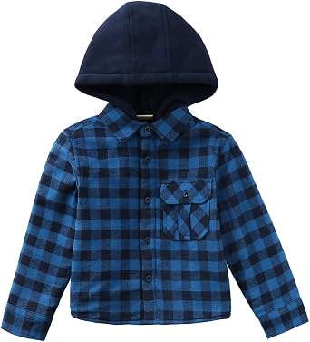 MOMOLAND Little Big Boys Long Sleeve Teddy Fleece Lined Flannel Shirt Jacket with Hood