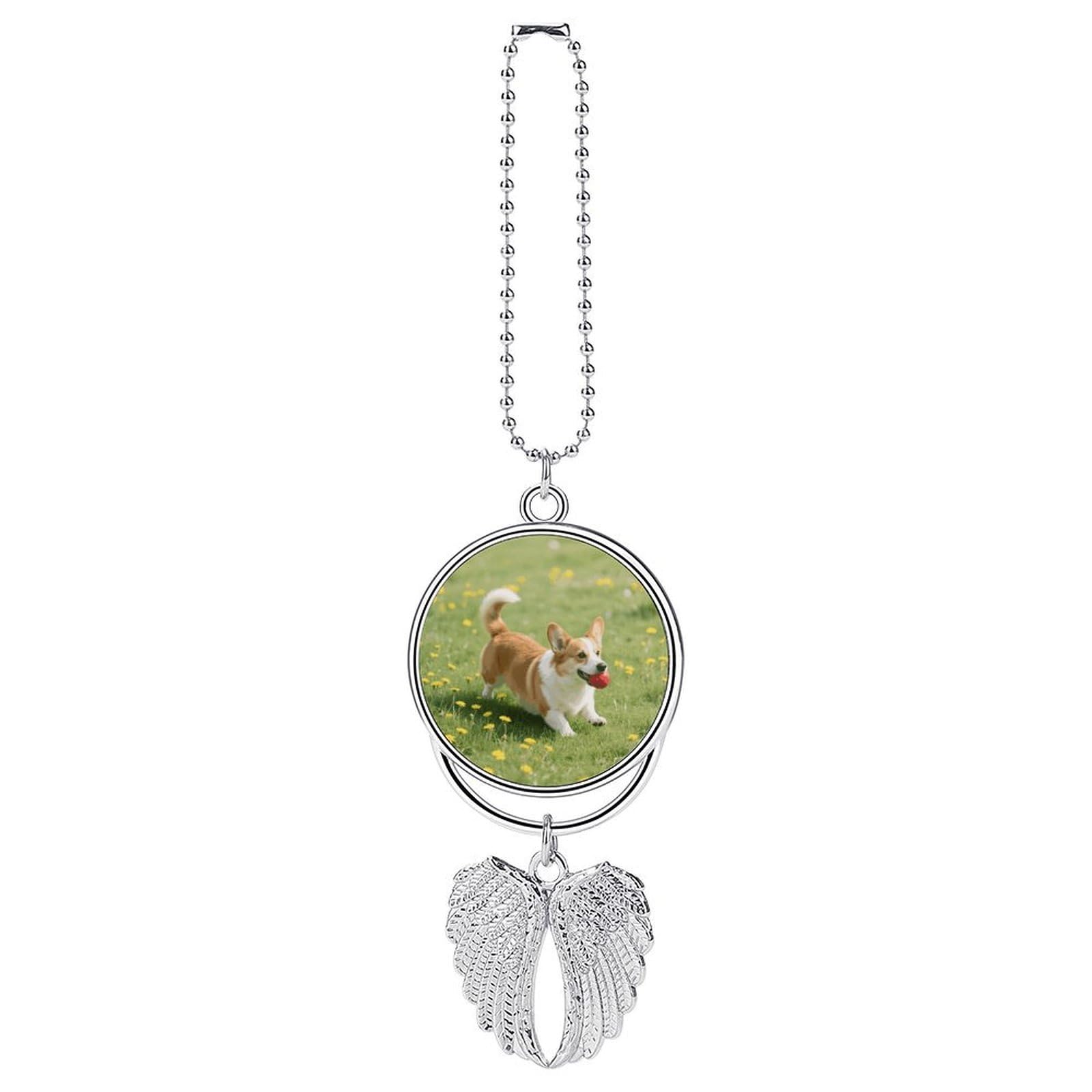 Corgi Guardian Angel Wing Car Ornament for Mirror, Zinc Alloy Hanging Charm with Spiritual Design for Protection, Rearview Mirror Accessory Decor Gift for Women Men(Silver)