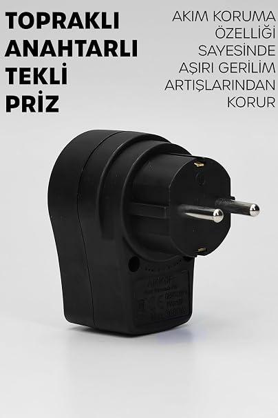 Tekli Topraklı Akım Korumalı Priz Işıklı Anahtarlı Aşırı Gerilim Korumalı Emniyetli Priz 3860 Watt