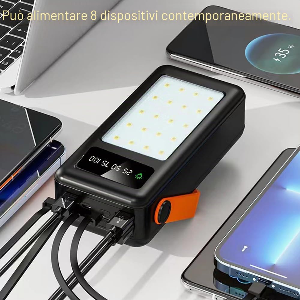 Caricabatterie Portatile 100000mAh Power Bank Ad Alta Capacità, 15W Carica Rapida Cavi Integrati Batteria Esterna, 8 Uscite E 3 Ingressi, Power Bank Per Campeggio E Viaggi(Color:black)