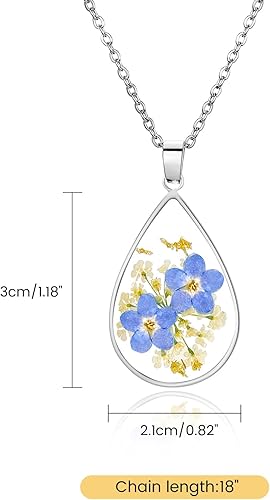Miniatura 7 de Collar de flores silvestres prensadas con encaje de Forget-Me-Not y Queen Anne Collar de flores prensadas de oro Collares hechos a mano