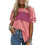 Angerella Womens Color Block Tops 2025 Summer Striped Short Sleeve T-Shirt Casual Crewneck Tunic Blouses Loose Fitted