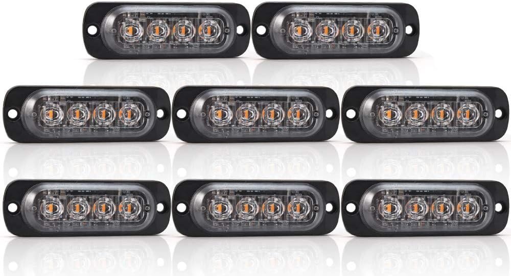 Biqing Feux Stroboscopique, LEDs Lampe Flash Stroboscope Gyrophare LED Feux Pénétrations Avant Voyant d’Alarme Urgence Strobe 12V/24V pour Voiture Camion Remorque (4LED-Amber-8X)
