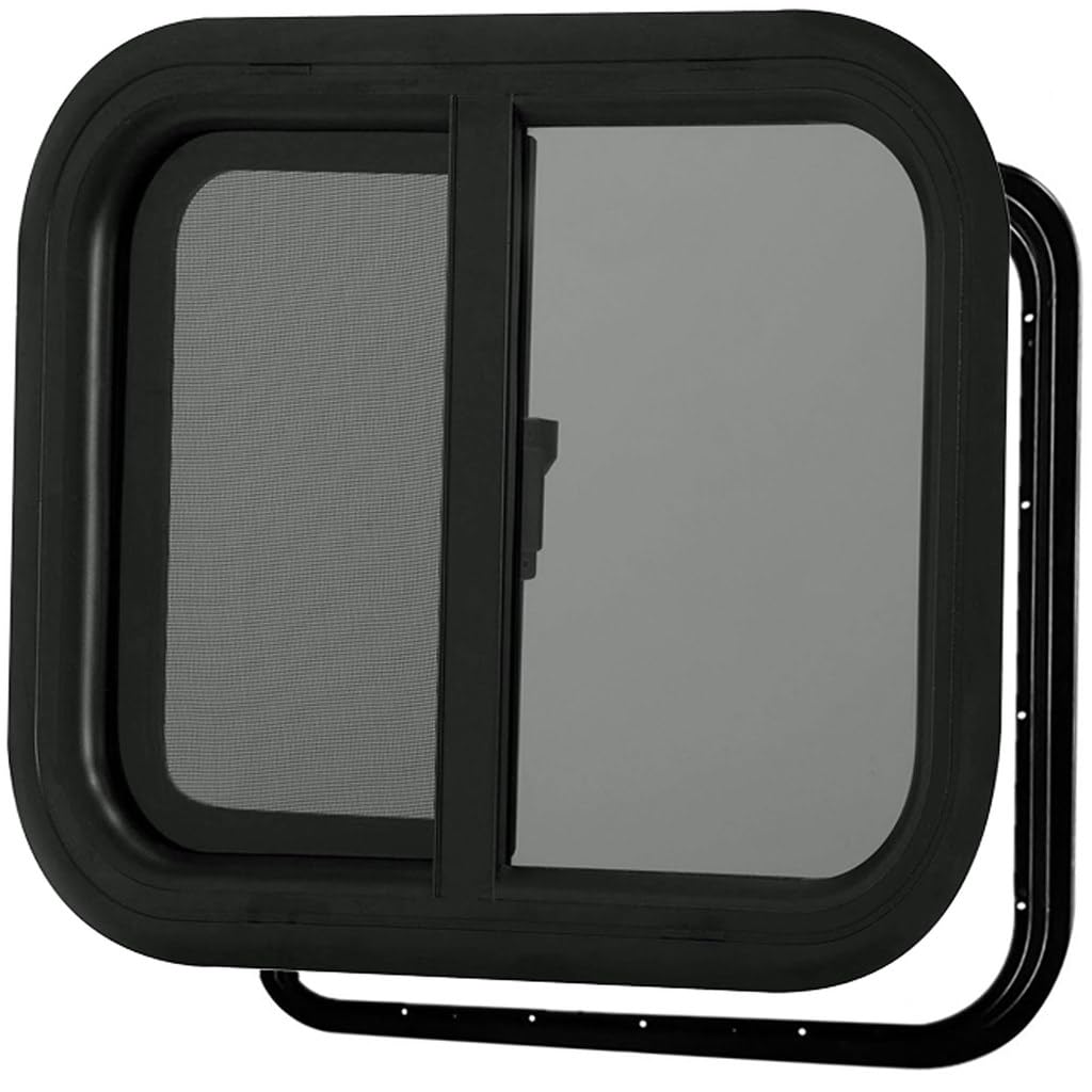 PROFLEX RV Window Horizontal Slide 18" W x 15" H – Ultra Thick 5 MM Tempered Glass, DOT Certified RV Replacement Windows with Trim Rings for 1-1/2’’ Wall – Camper Windows RV Replacement with Screen