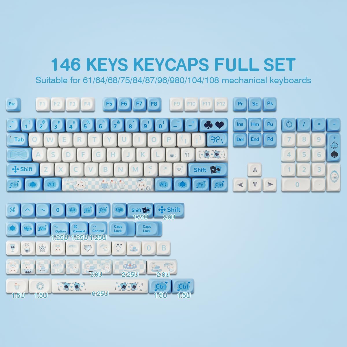 Hyekit Keycaps 145キー アリスラビットPBTキーキャップ かわいいカスタムキーキャップ MOAプロファイル XDA