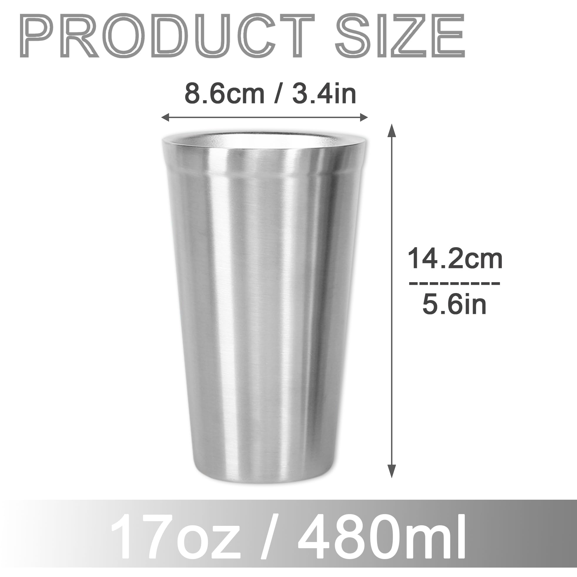 Youda Doppelwandige Isolierbecher aus Edelstahl (2er-Set), Stapelbar, Kaffeetasse/Teetasse/Kühlende Biergläser, ideal für Kinder, für Reisen, Outdoor, Camping & Alltag, 16 oz (480ml, Silber)
