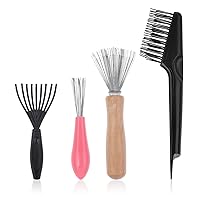 Vista 1 de Juego de 4 herramientas limpiadoras de cepillos de pelo, cepillo de limpieza de peine, rastrillo limpiador para eliminar el polvo del cabello, uso