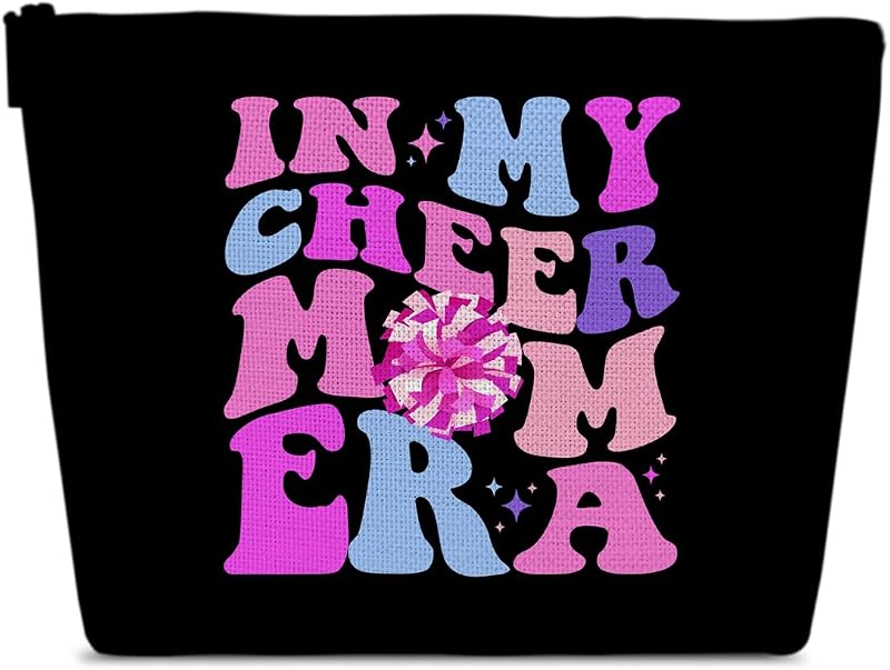Necessaire de maquiagem Ythuil roxa com tema de cheerleading, zíper e formato retangular