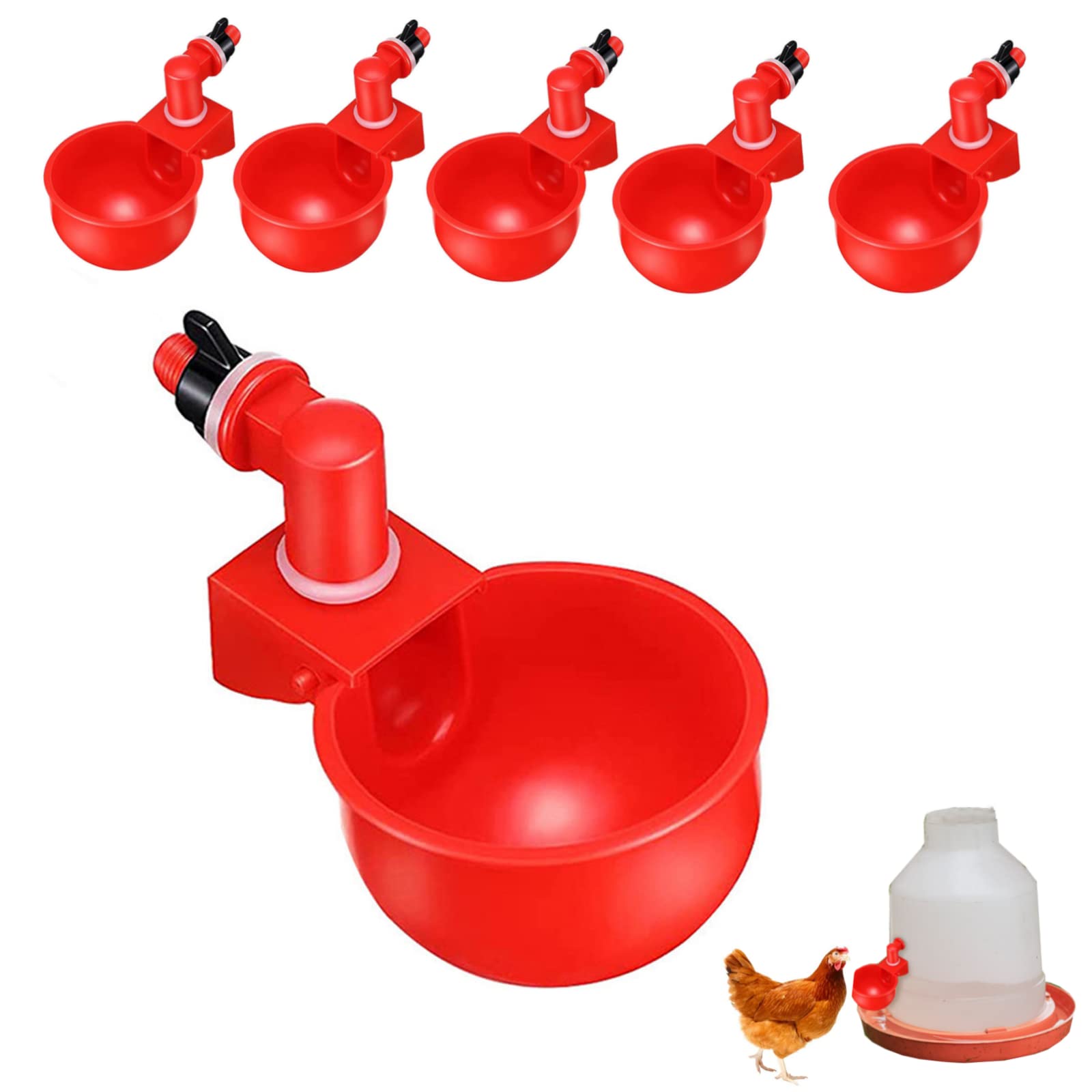 Chicken Water Dispenser Cups 6pcs, Yukung Automatic Poultry Drinker, Chicken Water Fountain, Chicken Poultry Water Feeder for Hen Pigeons Quail