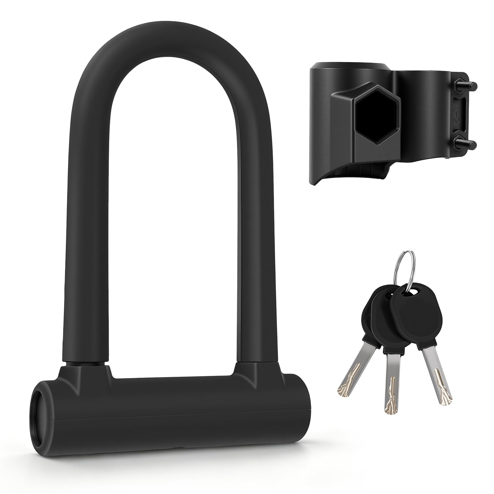 Bike Lock 18mm Shackle Heavy Duty Anti Theft Bikes U Lock with 3 Keys, 20x13cm Bicycle Locks with Sturdy Mounting Bracket for Road, Mountain, Electric & Folding Bike