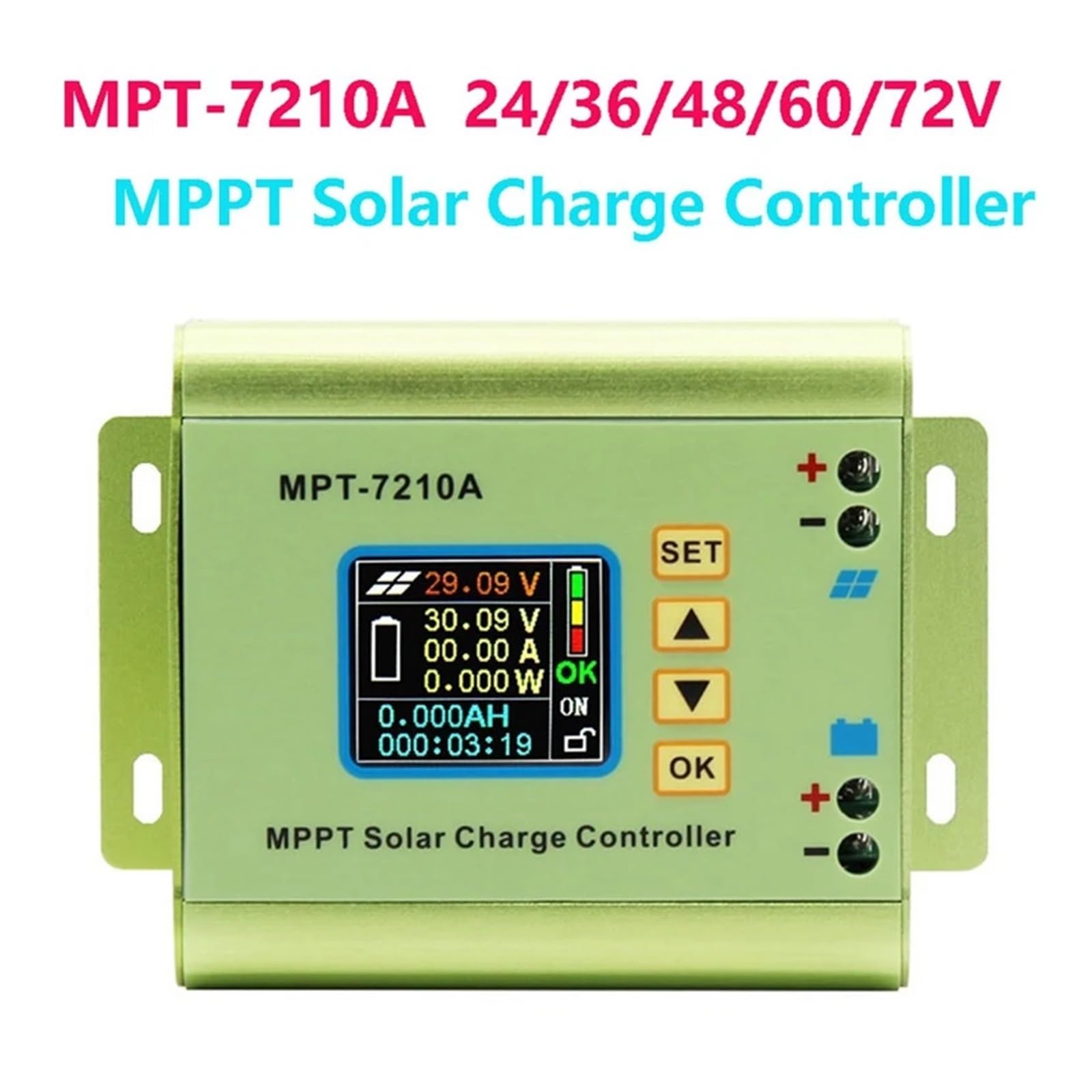 Controladores Solares, Controlador de Carga Solar MPPT de MPT-7210A, 24V/36V/48V/60V/72V, Panel de Cargador de batería, módulo de Voltaje de Refuerzo Tecnología MPPT Eficiente