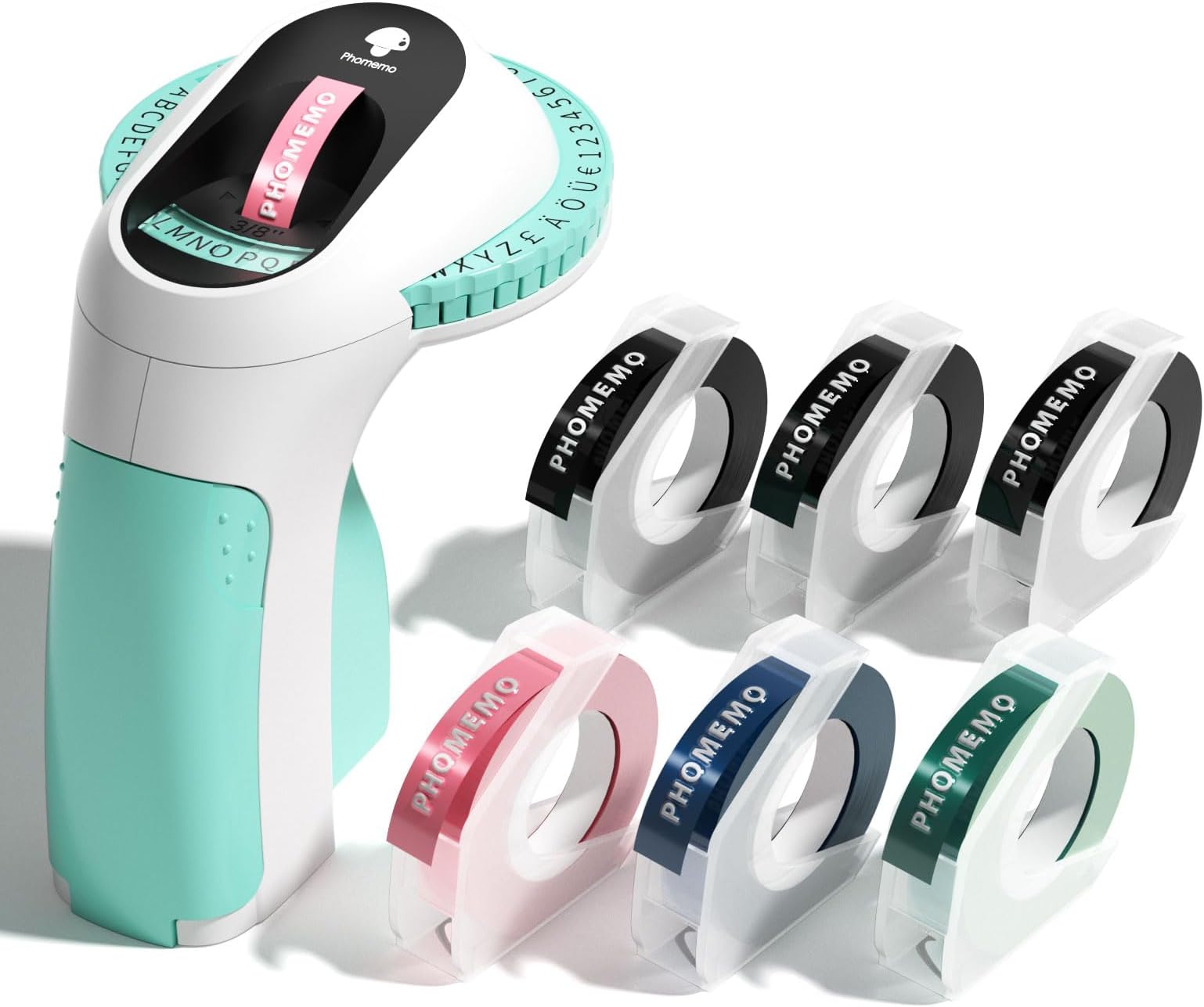 Phomemo Label Maker Embossing Machine, 3D Portable Embossed Label Makers E975, Green handheld Embossing Label Machine-Easy to Use for Organization Gift(Green Vintage Embosser with 6 Label Tapes)