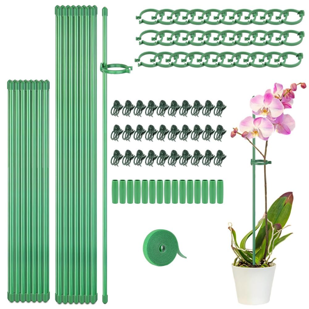 Littimoon Plant Stakes Sets, Plant Sticks with Connect Pipe for Indoor and Outdoor Plants, Green Adjustable Plant Support Stake Easy to Use