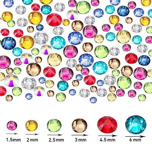 Tecunite 2000 Pieces Flat Back Gems Round Crystal Rhinestones 6 Sizes (1.5-6 Mm) With Pick Up Tweezer And Rhinestones Picking Pen For Crafts Nail Face Art Clothes Shoes Bags Diy (Multicolors) #TOP2