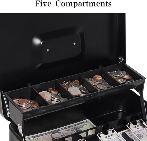 Miniatura 2 de Decaller - Caja de dinero en voladizo de metal con cerradura de combinación, caja de dinero grande con cerradura Decaller - 5 compartimentos y 4
