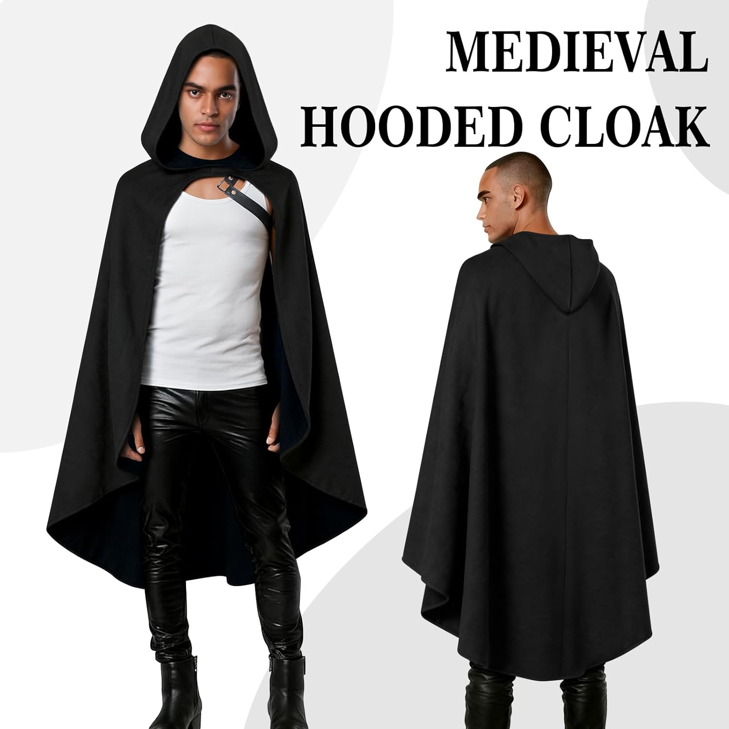 Medieval Cloak with Hood for Men and Women, Renaissance Hooded Cape for Halloween, Cosplay, LARP or Faire Costume