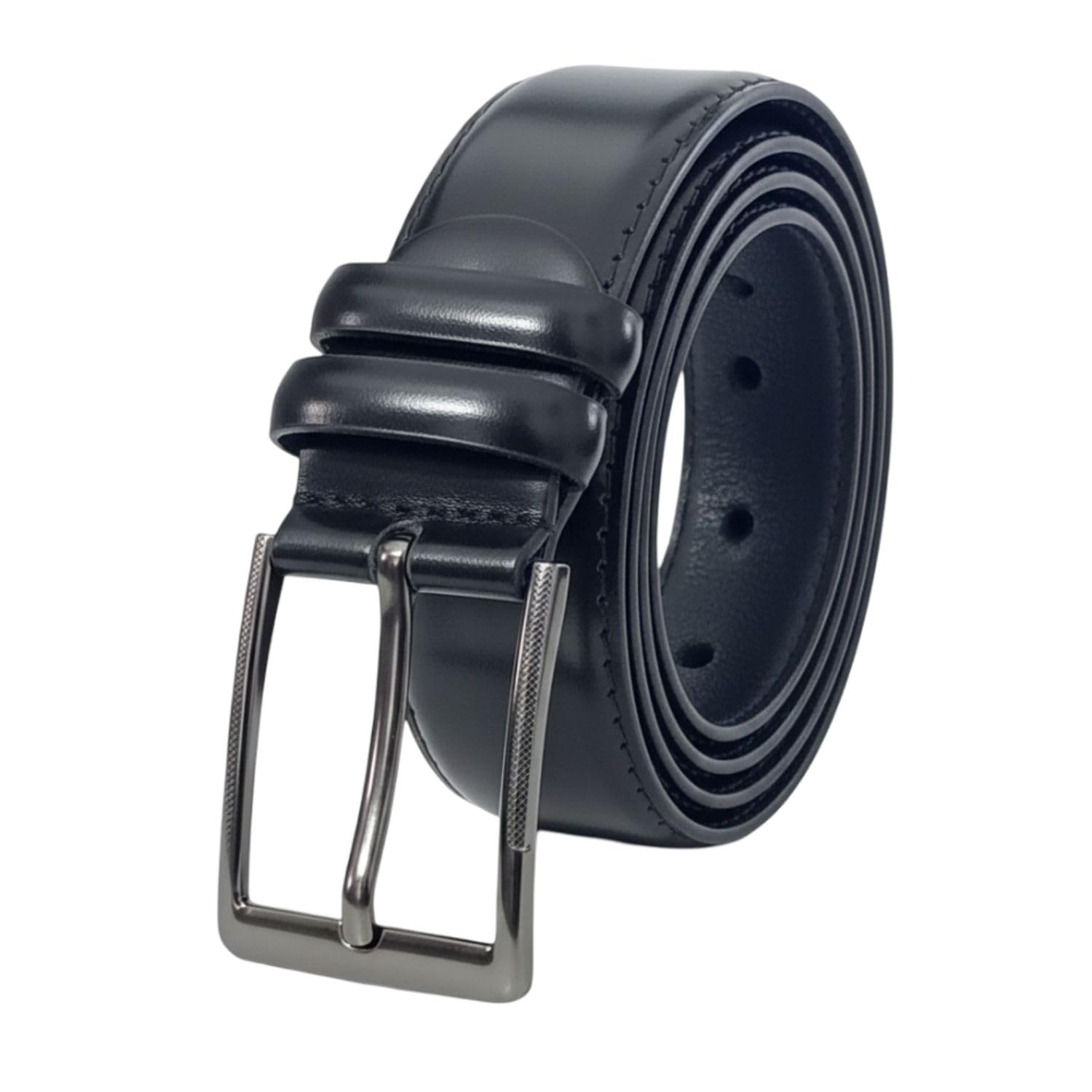 Men's Vegan PU Leather Belt with Pin Metal Buckle, Smooth Texture, Premium Stitching, 120 cm Length, 3.5 cm Width, Black, Formal and Casual Wear-image-18