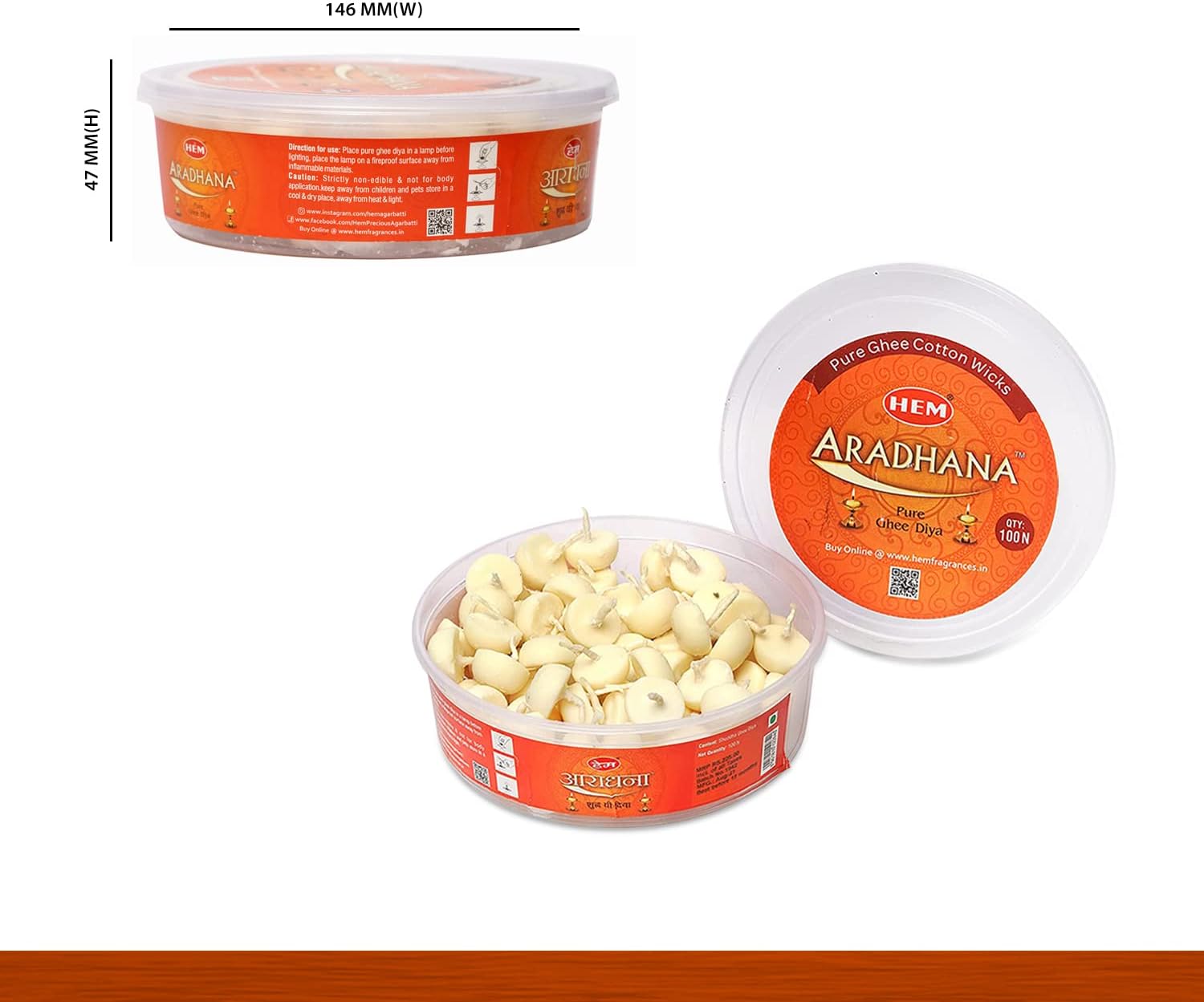 Hem Aradhna Pure Ghee Diya with Batti Pack of 100 Diyas | Pooja Room Items for Home | Wax Free | Ghee Wicks for Prayers, Rituals & Special Occasions | Burning Time: 30 mins