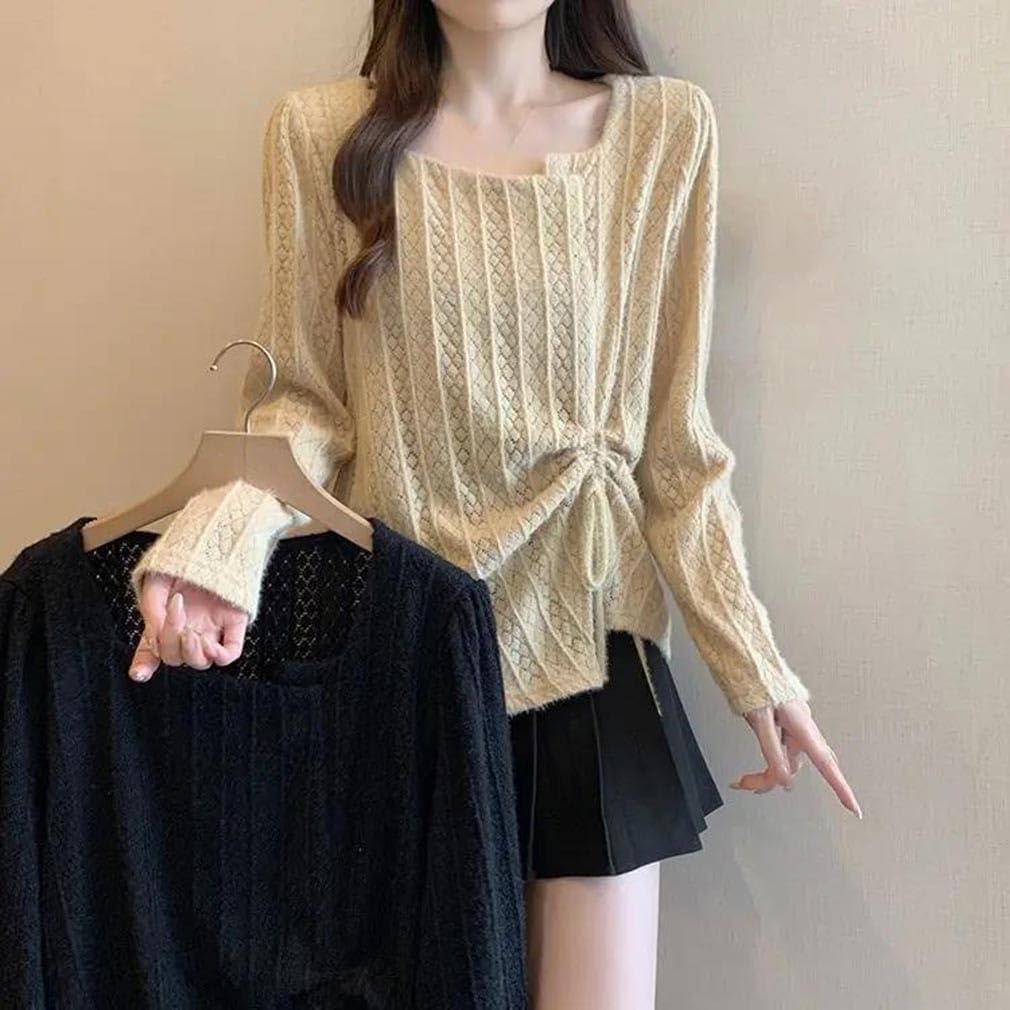 Women's Slimming Oversize Long Sleeve T-Shirt Drawstring Base Shirt Ankle-Length Casual Top